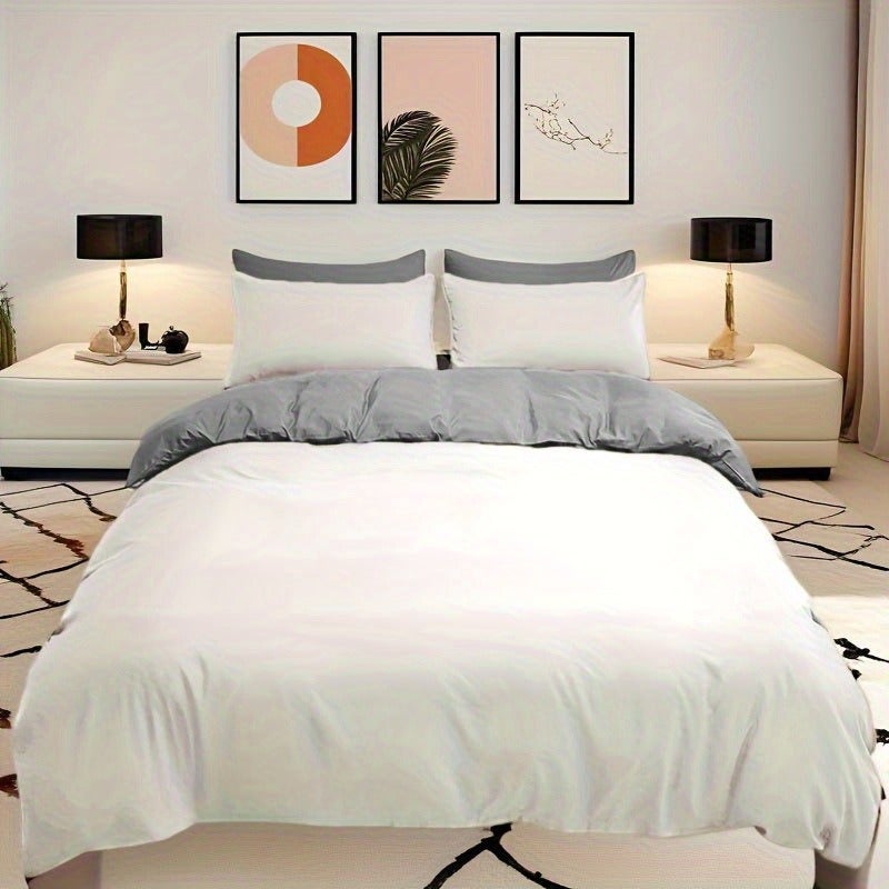 5pcs Dual-Style Solid Color Duvet Cover and Pillowcase Set, Brushed Fabric Skin-Friendly All-Season Breathable Comfortable Minimalist Duvet Cover and Pillowcase Set, Includes One Duvet Cover and Four Pillowcases - Image 5