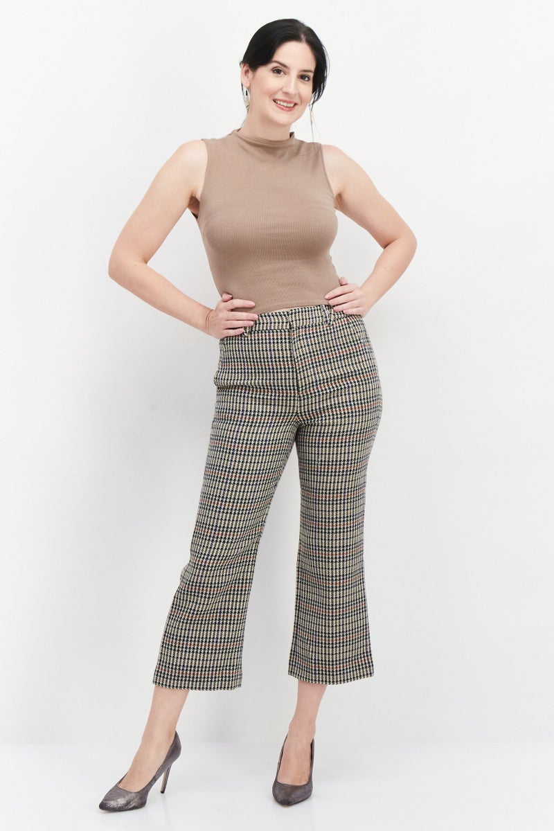 ONLY Women Regular Fit Textured Pants, Tan Combo  - Image 3