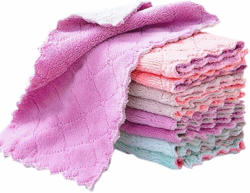 Kitchen Dish Cloths Towels, 10 Pcs Kitchen Tea Towels 27 x 16cm, Super Absorbent Coral Velvet Dishcloths, Nonstick Oil Washable Fast Drying for Towel Cleaning Glass, Kitchens, Bathrooms, Cars