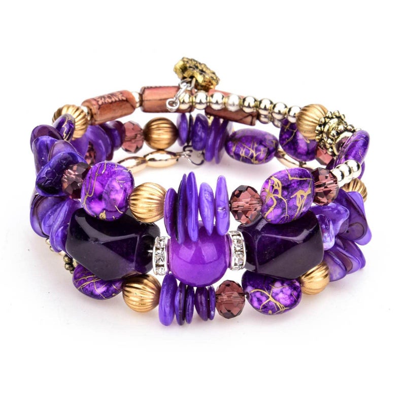 Kicomvi Boho Multilayer Irregular Agate Beads Charm Bracelets Handmade Multi-color Cryston Stone Turquoise Wrap Bracelets for Women Yoga Jewelry (bright purple)