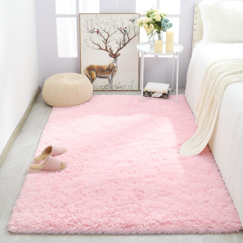 Merelax Soft Modern Indoor Shaggy Area Rug for Bedroom Livingroom Dorm Kids Room Home Decorative NonSlip Plush Fluffy Furry Fur Rugs Comfy Nursery Accent Floor Carpet 3x5 Feet Pink