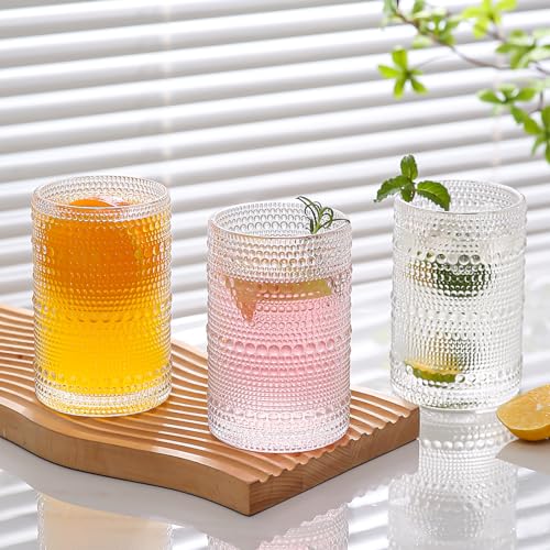 Amyoole 15oz Hobnail Drinking Glasses Set of 6,Clear Vintage Glassware Embossed Water Tumbler,Cocktail Glass Cups for Beer,Whiskey,Juice and Various Mixed Drinks - Image 3