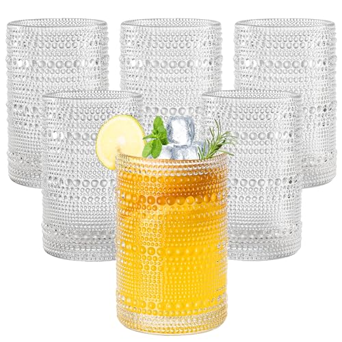 Amyoole 15oz Hobnail Drinking Glasses Set of 6,Clear Vintage Glassware Embossed Water Tumbler,Cocktail Glass Cups for Beer,Whiskey,Juice and Various Mixed Drinks - Image 1