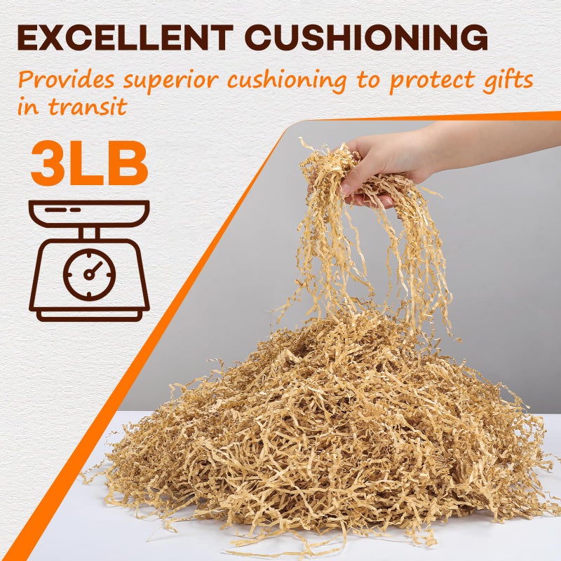 RowinsyDD 3LB Kraft Crinkle Paper Filler, Brown Cut Shredded Paper for Gift Baskets Packaging Wrapping Cushion Stuffing Box Filler for Easter Christmas Wedding Birthday Bridesmaid - Image 3