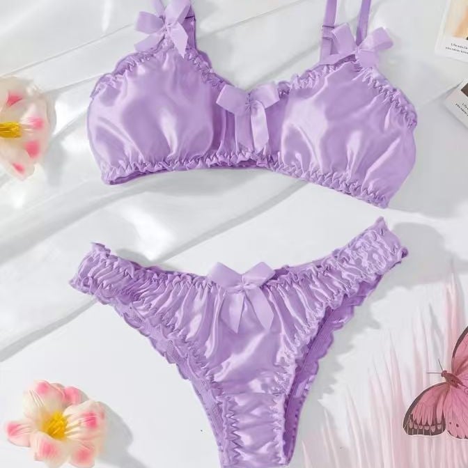 New Satin Wire-Free With Bow Exquisite Intimates Set Two-Piece Set - Image 4