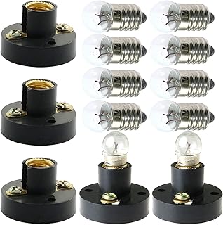 MEETOOT Set of 10pcs Screw Mini Bulb 1.5V and 5pcs E10 Mini Bulb Holder Black Plastic Pure Brass Lamp Bases Student - Image 1