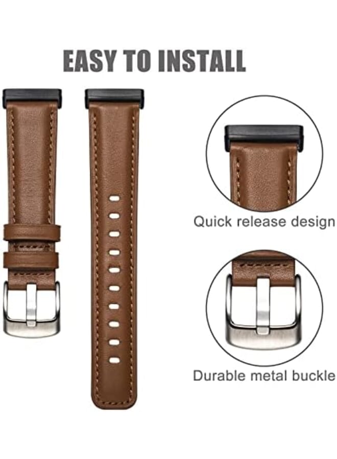 KASTWAVE Leather Bands Compatible With Fit For Fitbit Sense For Fitbit Versa 3 Soft Replacement Band For Women And Men Wristband Strap Accessories For Versa 3 For Versa Sense Smartwatch Brown - Image 2
