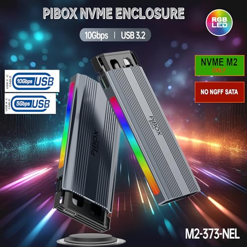 PiBOX India M2 LED Enclosure - Tool-Free M.2 NVMe Case, PCI-E NVMe Reader, USB 3.2 10Gbps, USB-C, Supports M & B&M Keys, 2230/2242/2260/2280 SSDs, REALTEK RTL9210 Chipset - Image 2