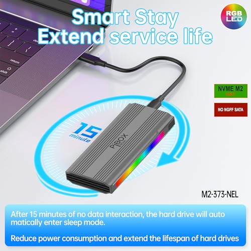 PiBOX India M2 LED Enclosure - Tool-Free M.2 NVMe Case, PCI-E NVMe Reader, USB 3.2 10Gbps, USB-C, Supports M & B&M Keys, 2230/2242/2260/2280 SSDs, REALTEK RTL9210 Chipset - Image 5