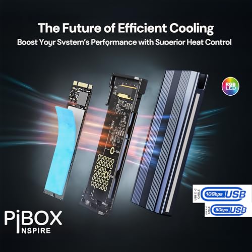 PiBOX India M2 LED Enclosure - Tool-Free M.2 NVMe Case, PCI-E NVMe Reader, USB 3.2 10Gbps, USB-C, Supports M & B&M Keys, 2230/2242/2260/2280 SSDs, REALTEK RTL9210 Chipset - Image 4