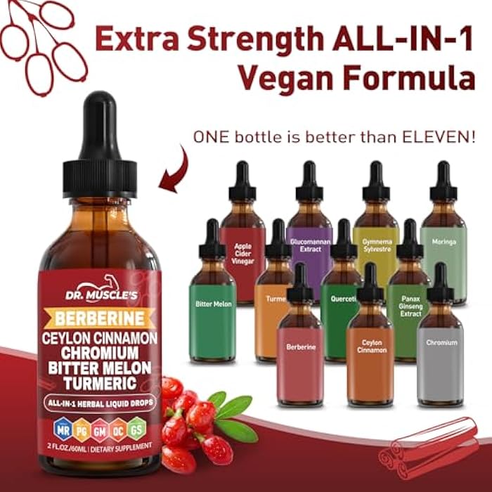 Berberine with Ceylon Cinnamon - Berberine Supplement Liquid Drops with Turmeric, Moringa, Bitter Melon, Chromium, Gymnema - Daily Dietary Supplement for Adults, 2 FL OZ - Vegetarian - Image 2