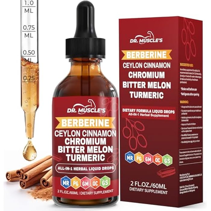 Berberine with Ceylon Cinnamon - Berberine Supplement Liquid Drops with Turmeric, Moringa, Bitter Melon, Chromium, Gymnema - Daily Dietary Supplement for Adults, 2 FL OZ - Vegetarian - Image 1