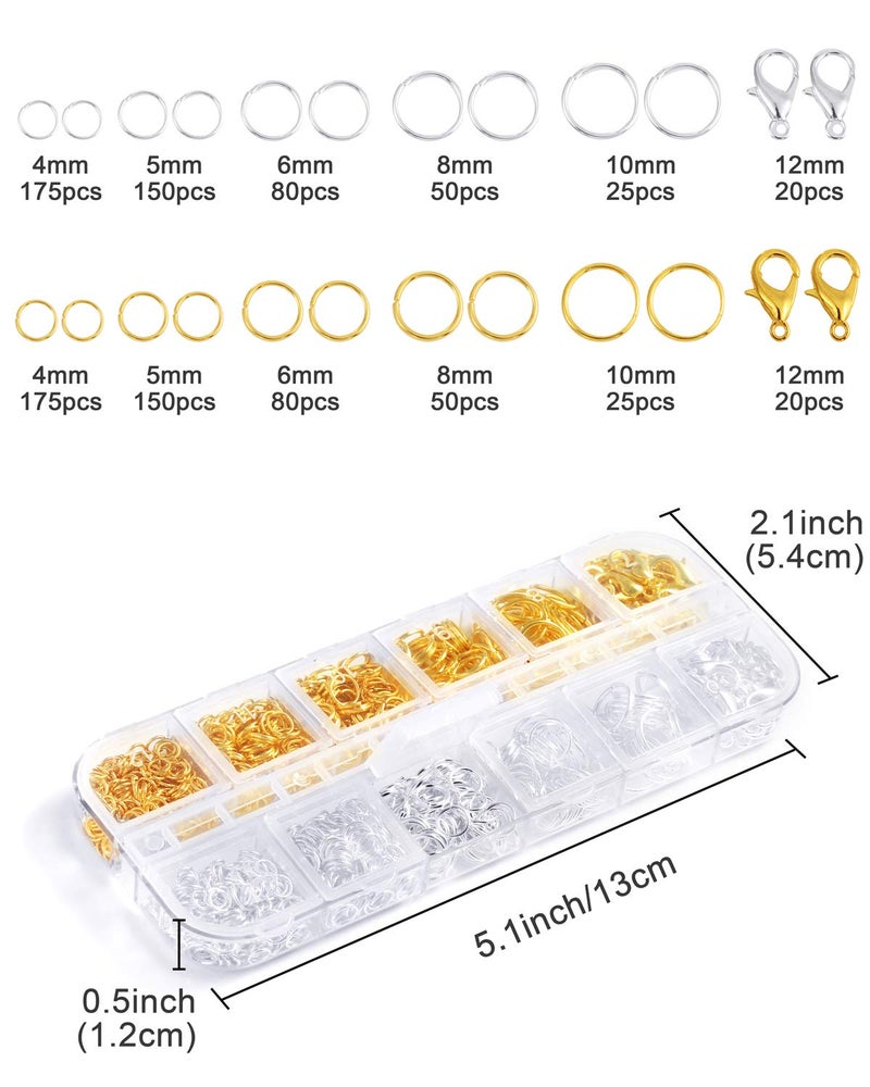 PP OPOUNT 65 Feet Jewelry Chains Necklace Chains 2 mm Jewelry Making Chains with 960 Pieces Jump Rings 40 Pieces Lobster Clasps Jewelry Making Tools (Gold, Silver Total in 65 Feet) - Image 2
