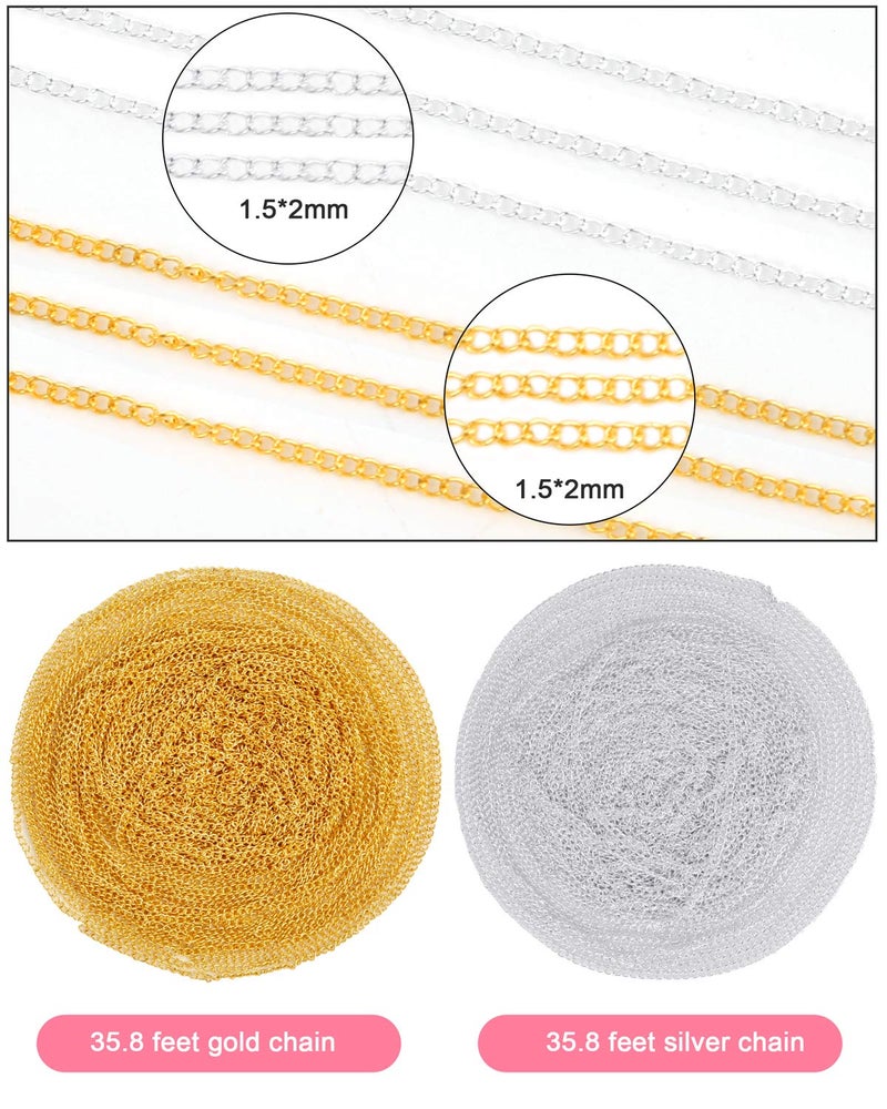 PP OPOUNT 65 Feet Jewelry Chains Necklace Chains 2 mm Jewelry Making Chains with 960 Pieces Jump Rings 40 Pieces Lobster Clasps Jewelry Making Tools (Gold, Silver Total in 65 Feet) - Image 3