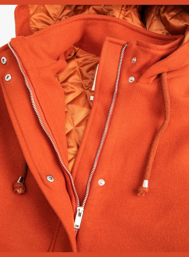KOTON Pocket Zipper Hooded Oversized Coat