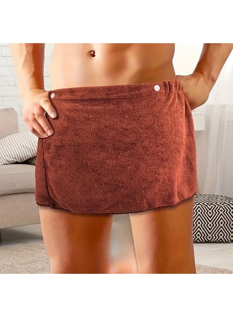 One-piece men's wearable bath towel, ultra-absorbent microfiber with buttons, plain color bath wrap for bathroom, bath accessories, sauna and spa wrap - Image 1