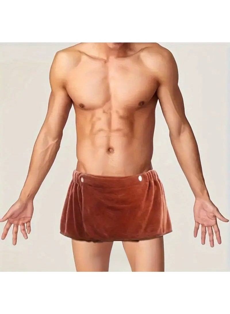 One-piece men's wearable bath towel, ultra-absorbent microfiber with buttons, plain color bath wrap for bathroom, bath accessories, sauna and spa wrap - Image 2