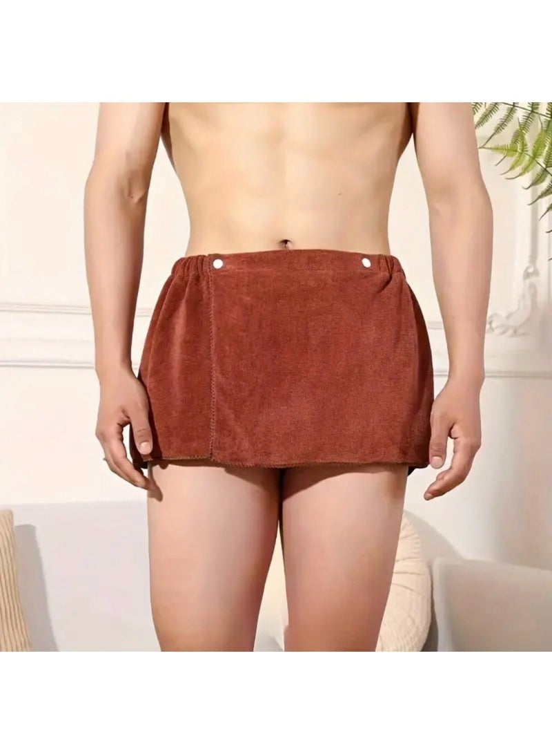 One-piece men's wearable bath towel, ultra-absorbent microfiber with buttons, plain color bath wrap for bathroom, bath accessories, sauna and spa wrap - Image 3