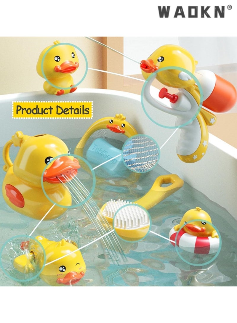 WAOKN Toddler Bathtub Toys & Swimming Pool Toys, Baby Bath Fun Set - Safe Little Yellow Duck Toy Including Water Gun, Shower and Float Wind-up Toy, Bathroom Pool Toy Suitable for Preschool Children (8pcs) - Image 2