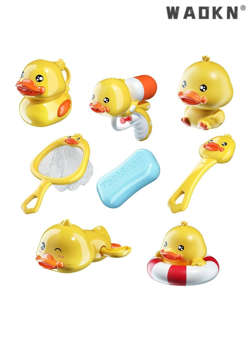 WAOKN Toddler Bathtub Toys & Swimming Pool Toys, Baby Bath Fun Set - Safe Little Yellow Duck Toy Including Water Gun, Shower and Float Wind-up Toy, Bathroom Pool Toy Suitable for Preschool Children (8pcs) - Image 5