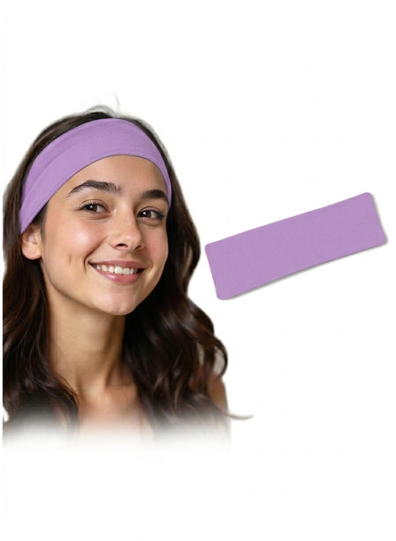 Extra Wide 7cm Plain Stretch Unisex Soft Yoga Headband (Purple) - Image 1