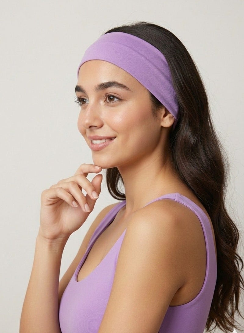 Extra Wide 7cm Plain Stretch Unisex Soft Yoga Headband (Purple) - Image 3