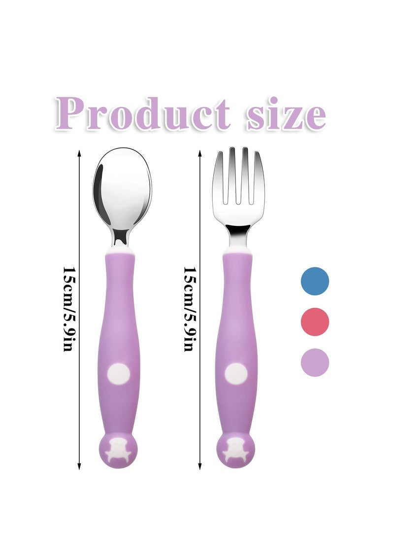 SYOSI 6 Pieces Toddler Silverware Set with Silicone Handle Kids Utensils Forks and Spoons, 316 Stainless Steel & Food Grade Silicone, Bendable Baby Cutlery Childrens Safe Flatware Sets - Image 3