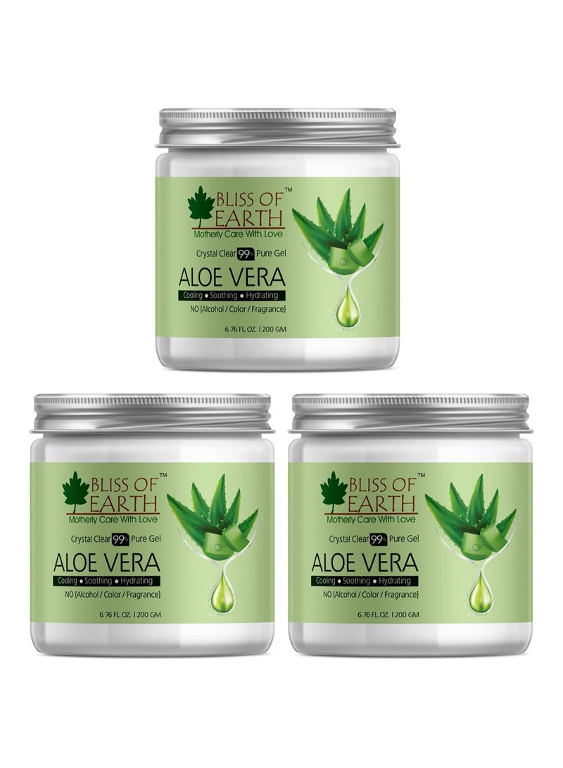 بليس اوف ايرث جل الصبار النقي العضوي النقي 200 جم رائع للوجه والجسم والشعر تبريد فعال مهدئ ومرطب خالٍ من البارابين حزمة من 3 - Image 1