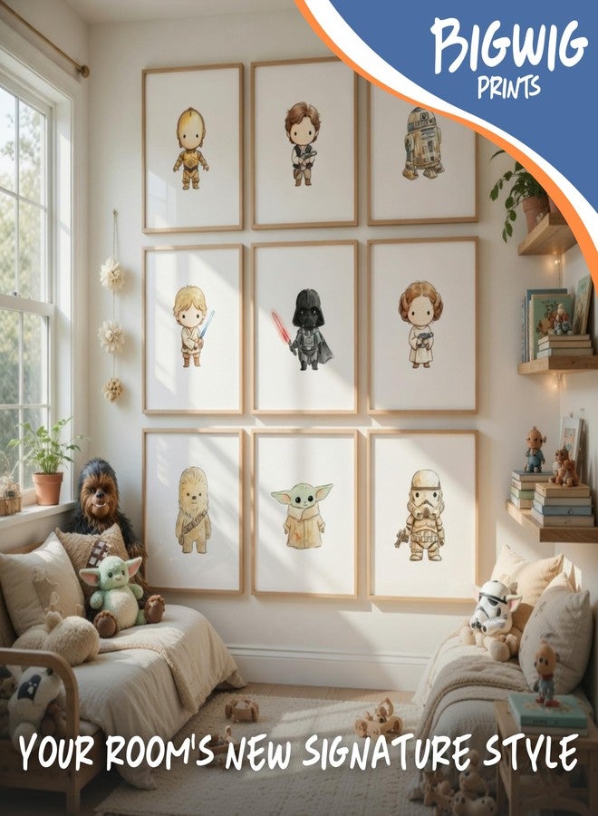 BigWig Prints Star Wars Space Nursery Decor, Galactic Wall Art Watercolor Prints, Set of 9 Sci-Fi Kids Room Posters, Star Wars Nursery Bedroom Decorations Unframed (8x10") - Image 3