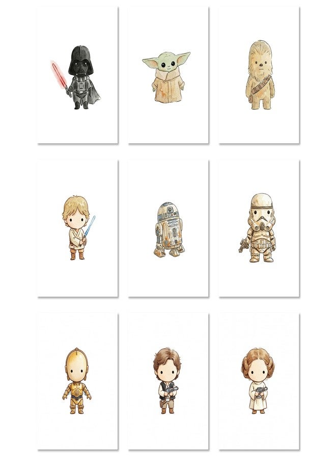 BigWig Prints Star Wars Space Nursery Decor, Galactic Wall Art Watercolor Prints, Set of 9 Sci-Fi Kids Room Posters, Star Wars Nursery Bedroom Decorations Unframed (8x10") - Image 1