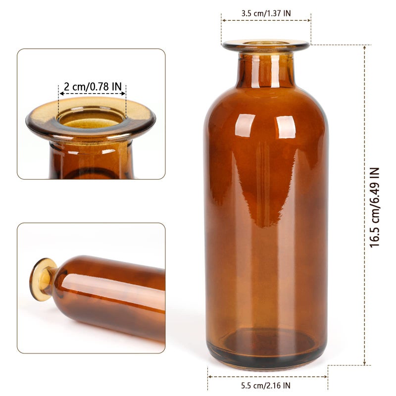 SUJUN Amber Glass Bud Vase, 20 Pack 8 Oz Living Bud Vases, Small Vases for Flowers, Decorative Amber Bottles for Table Centerpiece, Home Decor, Office, Wedding Reception, Vintage Style - Image 3