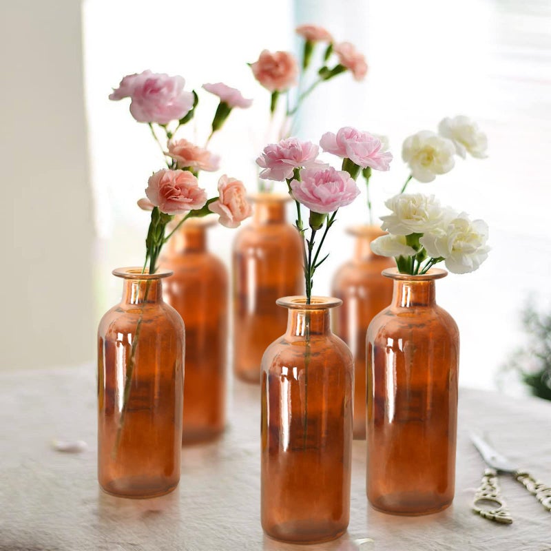 SUJUN Amber Glass Bud Vase, 20 Pack 8 Oz Living Bud Vases, Small Vases for Flowers, Decorative Amber Bottles for Table Centerpiece, Home Decor, Office, Wedding Reception, Vintage Style - Image 2