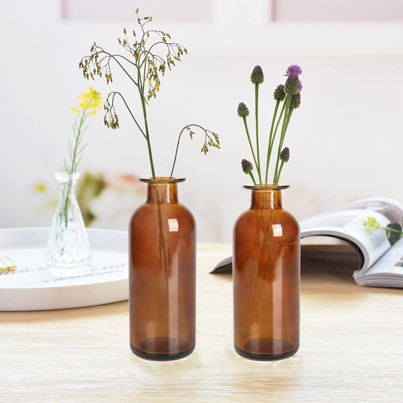 SUJUN Amber Glass Bud Vase, 20 Pack 8 Oz Living Bud Vases, Small Vases for Flowers, Decorative Amber Bottles for Table Centerpiece, Home Decor, Office, Wedding Reception, Vintage Style - Image 5