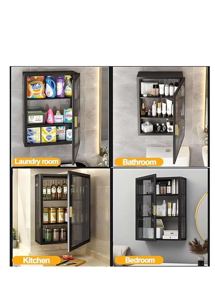 Cool Baby - 3 Layer Bathroom Storage Cabinet Shelf Wall Mounted Storage Cabinet with Transparent Door for Bedroom Bathroom Living Room Kitchen Storage Cabinet - Image 1