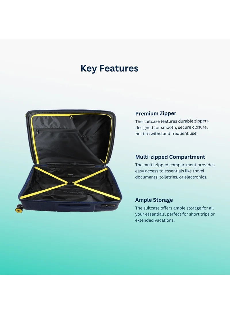 NATIONAL GEOGRAPHIC National Geographic Cavern PP Hardside Luggage Set Navy, Durable/ Unbreakable/ Lightweight/ Anit-theft Zipper/ 4 Double Wheel TSA Lock 3pcs Suitcase Trolley Bag (20+24+28 Inch).
