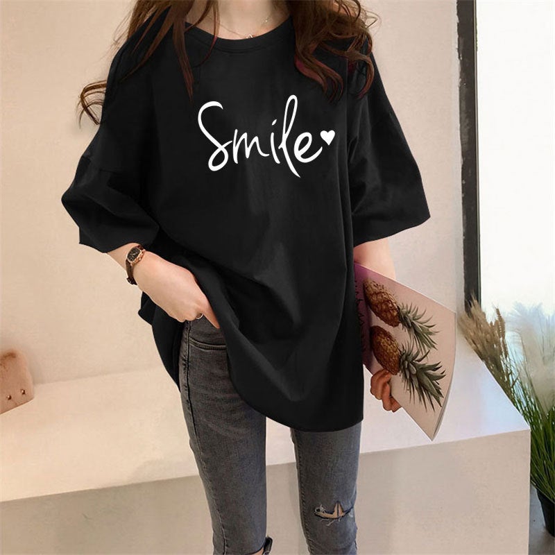 2025 [180G Double-Ground Milk Silk] Trendy Short-Sleeved Student Lazy Printed Mid-Length T-Shirt For Women - Image 3