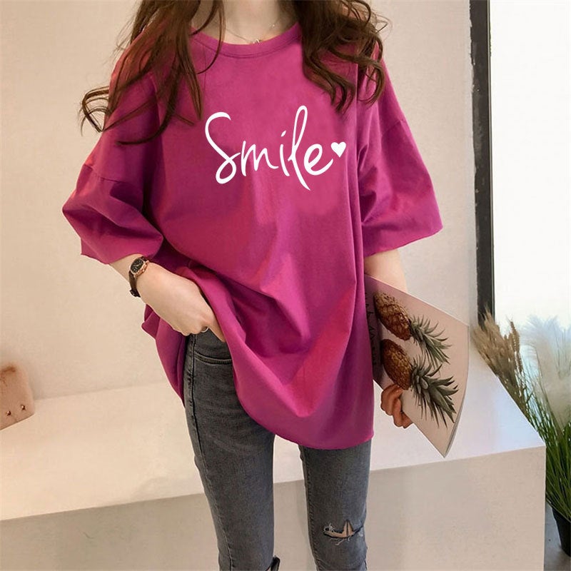 2025 [180G Double-Ground Milk Silk] Trendy Short-Sleeved Student Lazy Printed Mid-Length T-Shirt For Women - Image 2