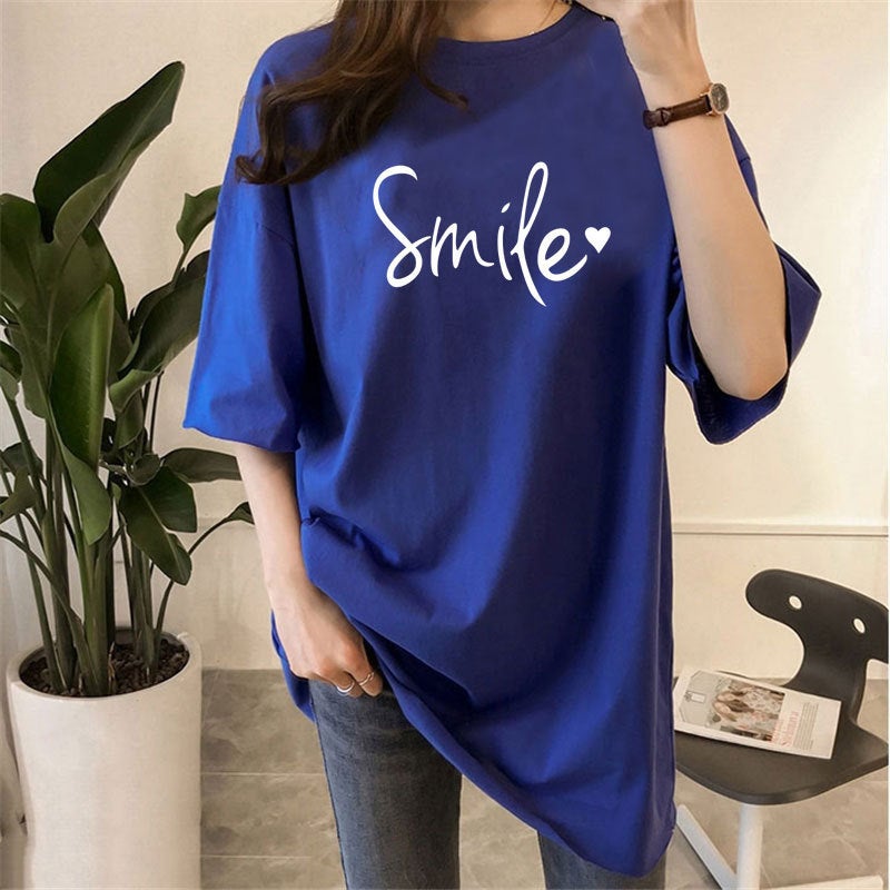 2025 [180G Double-Ground Milk Silk] Trendy Short-Sleeved Student Lazy Printed Mid-Length T-Shirt For Women - Image 4