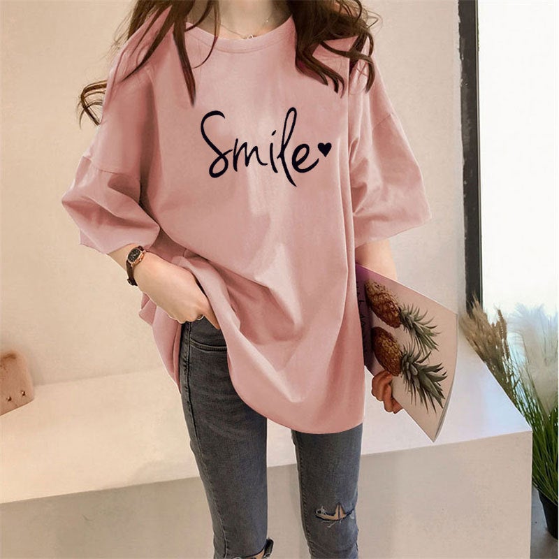 2025 [180G Double-Ground Milk Silk] Trendy Short-Sleeved Student Lazy Printed Mid-Length T-Shirt For Women - Image 1