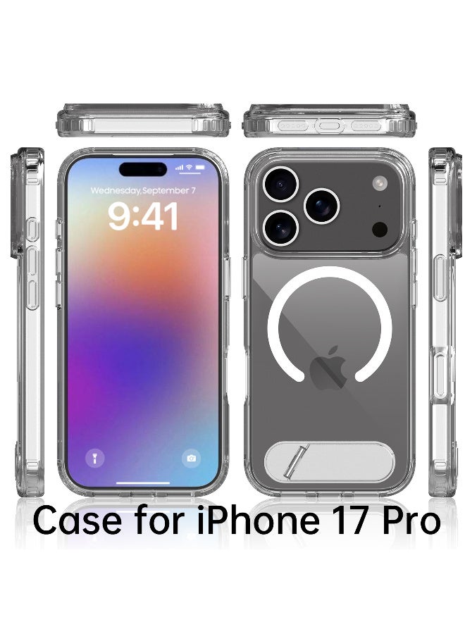 TIKNIA Magnetic for iPhone 17 Pro Case, with [3 Stand Ways] [Military Grade Drop Protection] with Invisible Stand Shockproof Slim Case for iPhone 17 Pro Max 6.3", Clear - Image 1