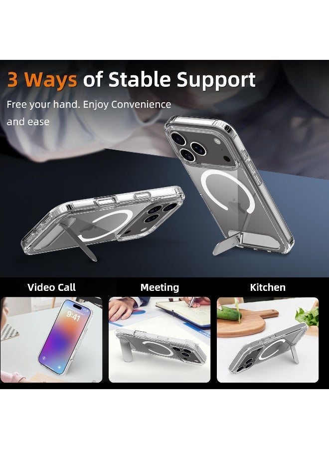 TIKNIA Magnetic for iPhone 17 Pro Case, with [3 Stand Ways] [Military Grade Drop Protection] with Invisible Stand Shockproof Slim Case for iPhone 17 Pro Max 6.3", Clear - Image 5
