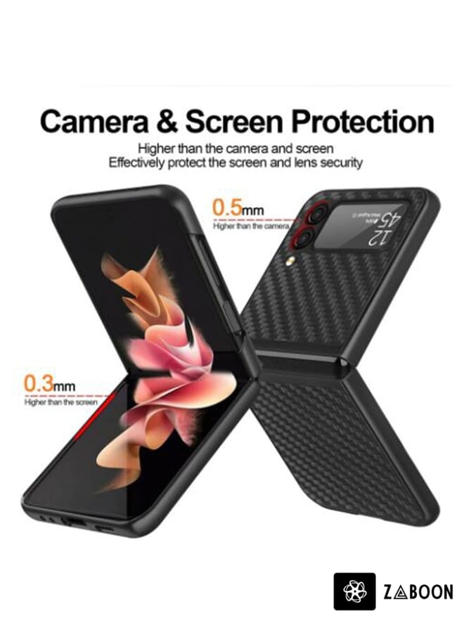 Zaboon Protective Case Cover For Samsung Galaxy Z Flip4 Carbon Fiber Texture Skin-friendly Feel Full Body Folding - Image 3