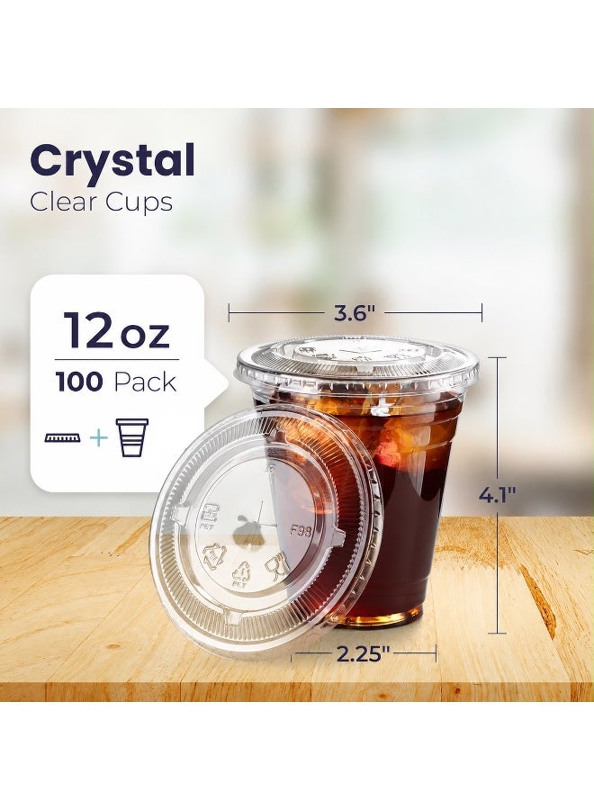 Disposable Clear Cup 100 Pack 12 oz Plastic Iced Coffee Cups with Flat Lids, Disposable Clear Cup, BPA Free Cup for Party, Smoothie, Cold Drinks, Juice, Milkshake, Tea - Image 2