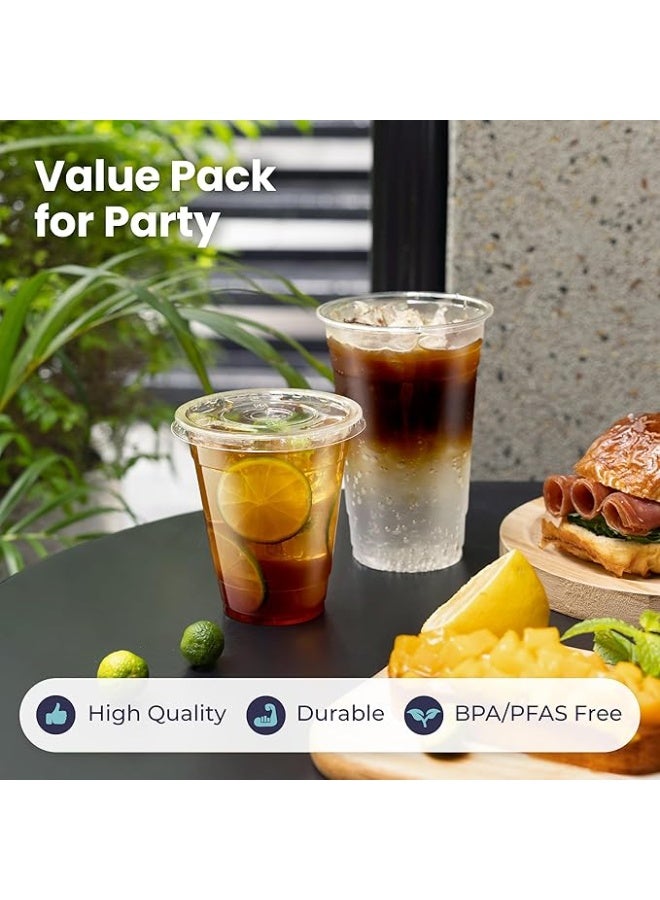 Disposable Clear Cup 100 Pack 12 oz Plastic Iced Coffee Cups with Flat Lids, Disposable Clear Cup, BPA Free Cup for Party, Smoothie, Cold Drinks, Juice, Milkshake, Tea - Image 5