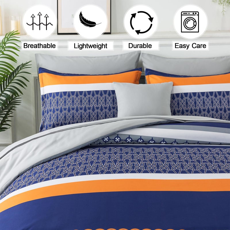 Anibedding 8 Pieces Bed in a Bag Stripe Comforter Set King Size,Blue Patchwork Striped Comforter with Sheets Set Soft Microfiber Boho Bedding Sets (Blue,Grey) - Image 4