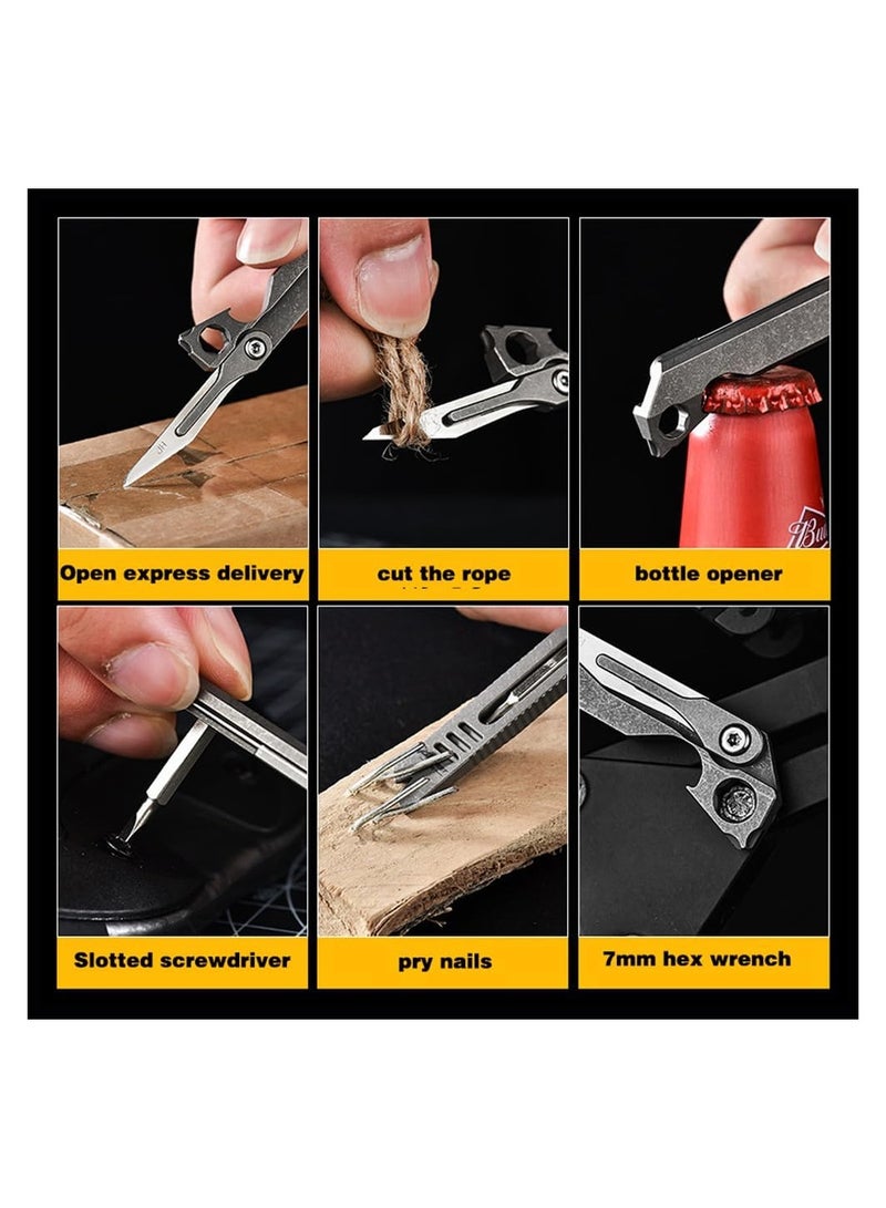 Titanium EDC Pry Bar Multitool - Pocket Keychain Tool with Bottle Opener, Box Cutter, Screwdriver, and Emergency Utility Knife for Outdoor Camping and Everyday Use. - Image 3