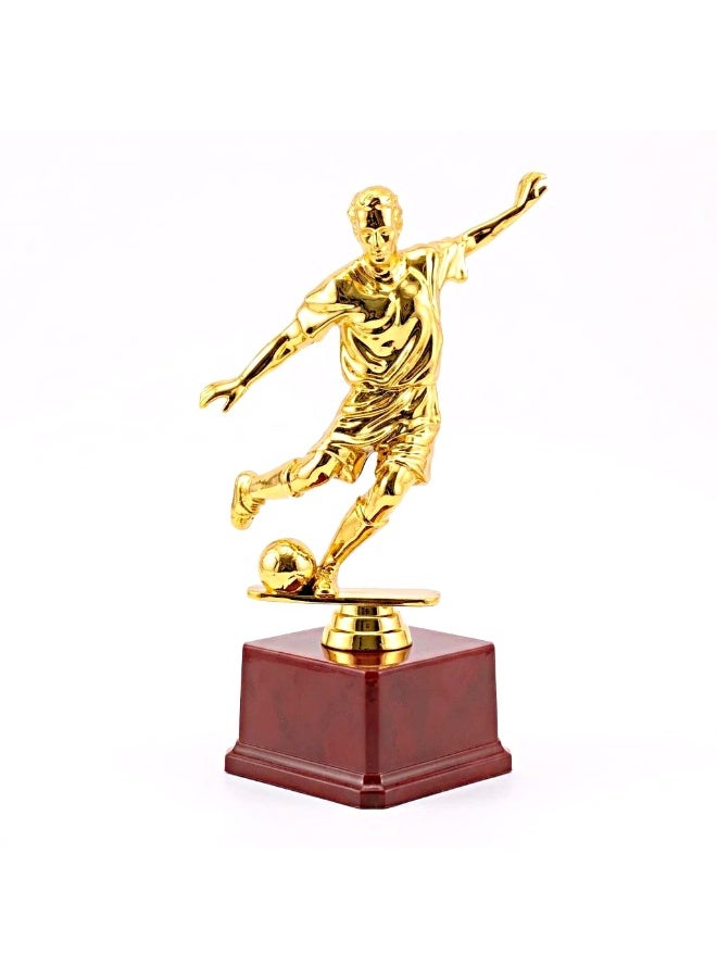كأس بطولة كرة قدم ذهبي بتصميم كلاسيكي للاعب يسدد الكرة - قاعدة متينة - جائزة للمسابقات والفعاليات الرياضية - 25 سم