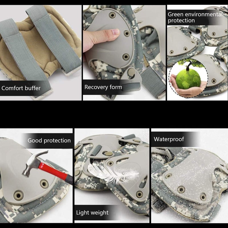 Aoutacc Tactical Combat Knee & Elbow Protective Pads Set for Outdoor CS Paintball Game Cycling Safety Skateboarding Gear Skates Knee Protection Guard Pads - Image 5