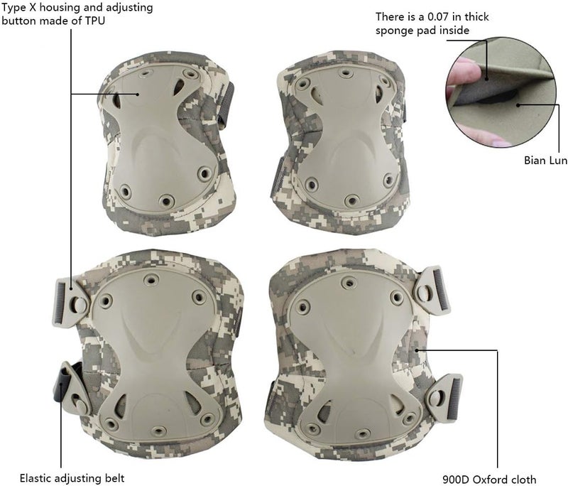 Aoutacc Tactical Combat Knee & Elbow Protective Pads Set for Outdoor CS Paintball Game Cycling Safety Skateboarding Gear Skates Knee Protection Guard Pads - Image 3