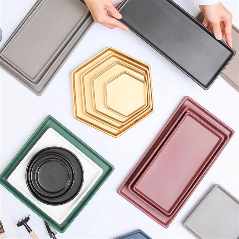 Plant Pot Saucers Rectangles Flower Pot Saucer, Home Ceramic Pallet Plant Drip Tray Multi Colour Decor(Gris,Large) - Image 4